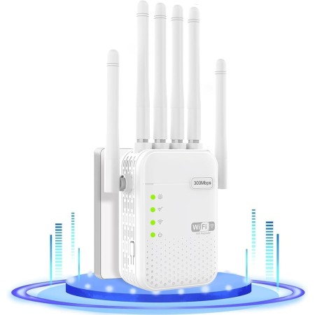 Repetidor WiFi, Amplificador señal WiFi, Extensor WiFi,6 Antenas, 2 Puertos LAN, Amplificador WiFi/Extensor WiFi/Repetidor/Ap