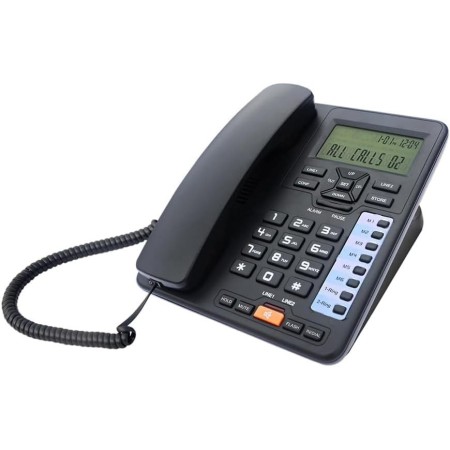 Zhemessy TC6400 Teléfono Fijo de Escritorio de 2 Líneas con Cable y Pantalla LCD Retroiluminada Almacenamiento de Números de