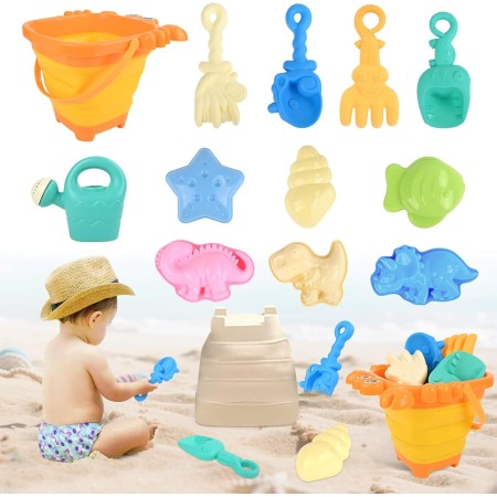 Juguetes Playa, Euakee 11 Piezas Juguetes de Arena de Playa, Juguetes Playa Bebe con Cubo, Cubo Playa con Moldes, Juego Cubo y