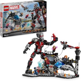 LEGO Marvel Gran Batalla de Capitán América: Civil War, Juguete de Superhéroes con Quinjet y 8 Minifiguras Inc. Capitán América,