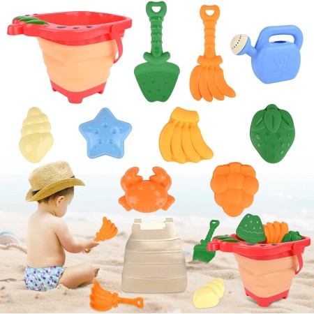 Juguetes Playa, Euakee 11 Piezas Juguetes de Arena de Playa, Juguetes Playa Bebe con Cubo, Cubo Playa con Moldes, Juego Cubo y