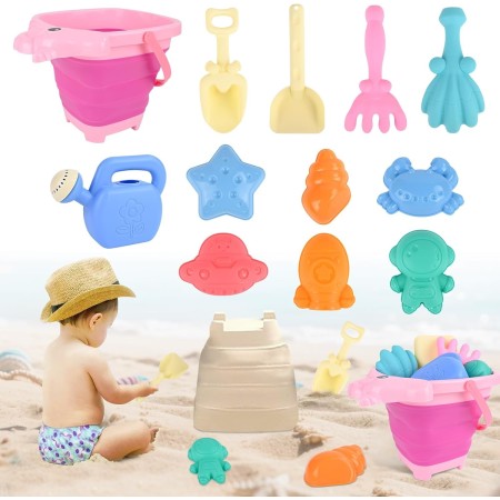 Juguetes Playa, Euakee 11 Piezas Juguetes de Arena de Playa, Juguetes Playa Bebe con Cubo, Cubo Playa con Moldes, Juego Cubo y