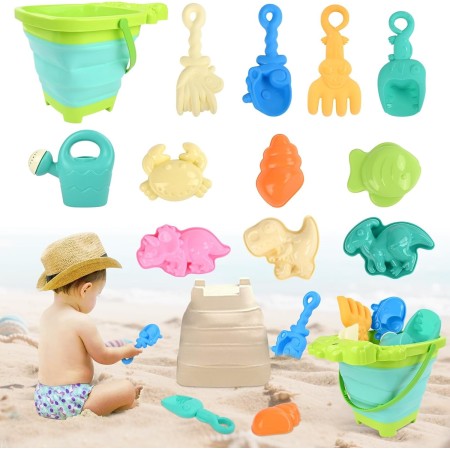 Juguetes Playa, Euakee 11 Piezas Juguetes de Arena de Playa, Juguetes Playa Bebe con Cubo, Cubo Playa con Moldes, Juego Cubo y