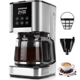 Aigostar Cora - Cafetera de goteo, Programable 24h, 1,5L, Pantalla LCD, Cafetera filtro 14 tazas, Acero inoxidable, 1000W,