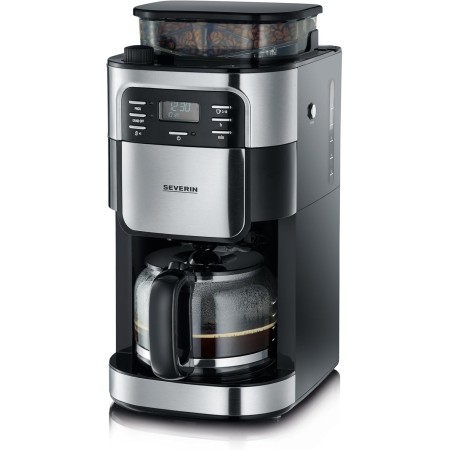 SEVERIN - Cafetera de goteo con molinillo para 10 tazas, Cafetera de filtro / Cafetera americana con jarra de cristal de 1l,