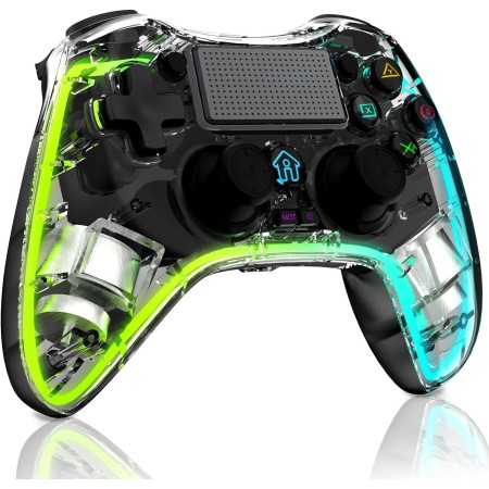 Shiptree Mando Inalámbrico para PS-4, Mando Inalámbrico para con P4 RGB-LED, Compatible con PS4/Pro/Slim/PC con Doble Vibración,