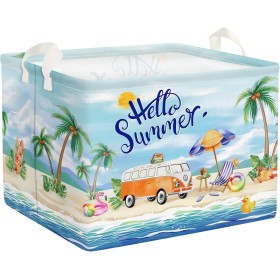 Clastyle Cajas de Almacenaje Azul Verano Costa Arenosa Palmera Cesta para Guardar Ropa Bikini Toalla de Playa Ropa Rectangular