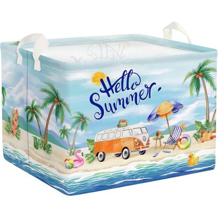 Clastyle Cajas de Almacenaje Azul Verano Costa Arenosa Palmera Cesta para Guardar Ropa Bikini Toalla de Playa Ropa Rectangular