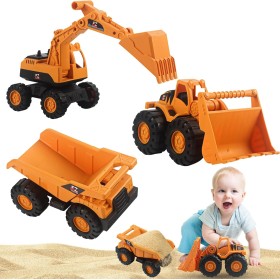Phlognfy Juguete de Arena Excavadora Arenero, 3pcs Niños Excavadora Juguete Conjunto, con Volquete Camión Excavadora Cargador
