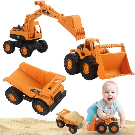 Phlognfy Juguete de Arena Excavadora Arenero, 3pcs Niños Excavadora Juguete Conjunto, con Volquete Camión Excavadora Cargador