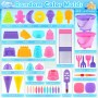 Joyreal 49 Piezas Helados Juguetes Playa - Juegos Playa Niños con Cubo Playa Plegable, Bolsa Juguetes Playa Malla, Palas Playa,