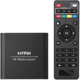 MYPIN Reproductor Multimedia 4K, Media Player con Control Remoto para Disco Duro de 8TB/Unidad USB/Tarjeta TF/H.265 MP4 PPT MKV