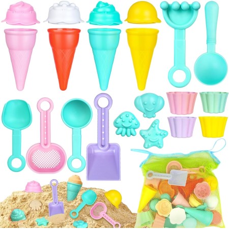 Juguete de arena para niños, juego de 21 piezas con moldes de hielo y bolsa de transporte, juguete de playa a partir de 3 años,