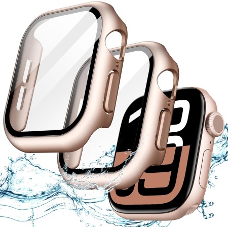 JETech Funda Impermeable con Protector de Pantalla para Apple Watch Series 9 8 7 41mm, Cristal Vidrio Templado Incorporado