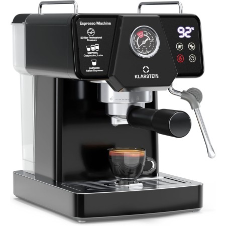 Klarstein Libeica Cafetera Espresso – 19 Bares, 1350W, Acero Inoxidable, Boquilla de Vapor, Depósito 1,8L, Panel Táctil, Para