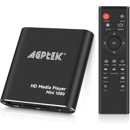 4K@30hz HDMI Reproductor Multimedia con Salida de HDMI/AV, Media Player para 14TB HDD/Unidad USB de 512 G/Tarjeta SD/H.265 MP4,
