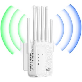 Repetidor WiFi,Amplificador Señal WiFi 6 Antenas Externas - Repetidor de Señal con 2 Puertos LAN, 3 Modos (Repetidor/Router/Ap),