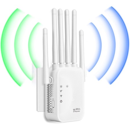 Repetidor WiFi,Amplificador Señal WiFi 6 Antenas Externas - Repetidor de Señal con 2 Puertos LAN, 3 Modos (Repetidor/Router/Ap),