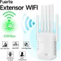Repetidor WiFi,Amplificador Señal WiFi 6 Antenas Externas - Repetidor de Señal con 2 Puertos LAN, 3 Modos (Repetidor/Router/Ap),