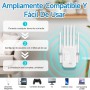 Repetidor WiFi,Amplificador Señal WiFi 6 Antenas Externas - Repetidor de Señal con 2 Puertos LAN, 3 Modos (Repetidor/Router/Ap),