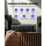 Amplificador Audio Bluetooth 5.0, Donner Amplificador Audio Estéreo 4 Canales, Amplificador HiFi 440W con USB, SD, FM, 2 Mic IN