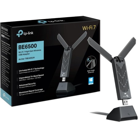 TP-Link Archer TBE400UH - Adaptador USB WiFi 7 BE6500Mbps, Tri-Banda (6GHz/5GHz/2.4GHz), MLO, MU-MIMO, OFDMA, USB 3.0, Seguridad