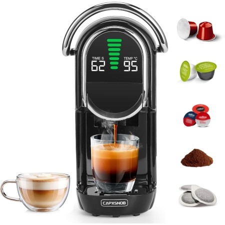 Magician1 Mini 5en1 Cafetera Cápsulas para Nespresso Original, Dolce Gusto, Lavazza A Modo Mio, ESE 44 y Café Molido, 20 Bares,