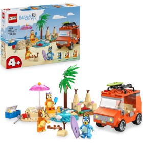 LEGO Bluey Excursión Familiar a la Playa de Bluey - 3 Minifiguras Inc. Bingo y Chilli - 2 Tablas de Surf, Castillo de Arena y