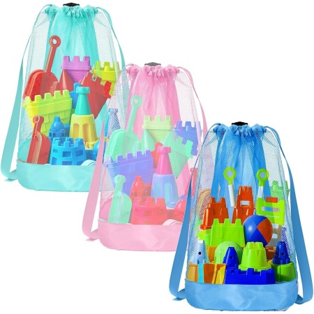 Bolsa Juguetes Playa, 3 PCS Bolsa Playa Juguetes, Bolsa Grande de Malla para Juguetes de Playa, Mochila Antiarena Infantil,