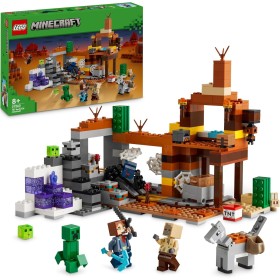 LEGO Minecraft El Pozo de Mina de los Páramos con Murciélago y Conejo de Juguete Basado en el Videojuego, Figura de Creeper,