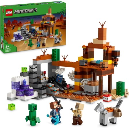 LEGO Minecraft El Pozo de Mina de los Páramos con Murciélago y Conejo de Juguete Basado en el Videojuego, Figura de Creeper,