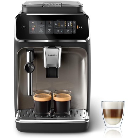 Philips Serie 3300 Cafetera Superautomática - Sistema de leche LatteGo, 6 tipos de cafe, pantalla táctil, SilentBrew, Molinillo