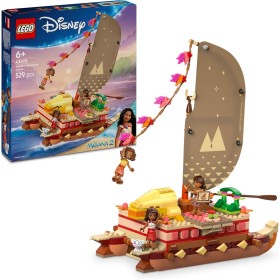 LEGO | Disney Vaiana 2 Canoa de Aventuras de Vaiana - Barco de Juguete con Vela Textil, Hoguera, 3 Mini Muñecos Inc. Loto y Moni