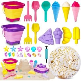 Juguetes de playa para niños, 31 piezas, juego de cubo y pala para niños, juguetes de arena con cubo de playa, bola de playa de