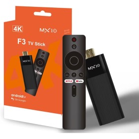 MX10 F3 TV Stick - Android TV 4K con control remoto Bluetooth