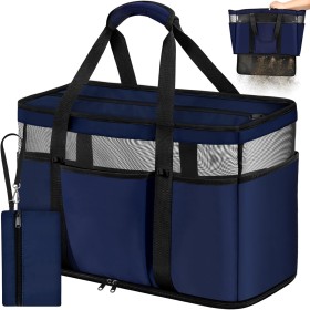 VOBUKE Bolsa de Playa Mujer Bolso Playa Grande XXL Familiar con Cremallera, Resistente a La Arena Plegable Transpirable Bolso