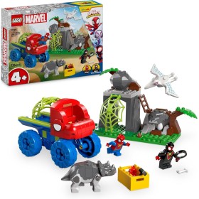 LEGO Marvel Todoterreno Dinosaurio y Equipo Spidey al Rescate Camión y Dinosaurios de Juguete, Miles Morales, Spider Fantasma,
