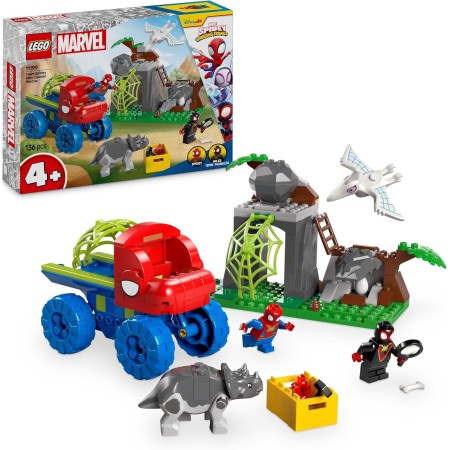 LEGO Marvel Todoterreno Dinosaurio y Equipo Spidey al Rescate Camión y Dinosaurios de Juguete, Miles Morales, Spider Fantasma,