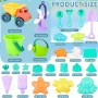 FAMKEEP 26 Piezas Juguetes de Playa, Juegos con Cubo, Palas, Rastrillo y Bolsa de Malla Reutilizable. Moldes de Arena, para