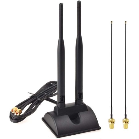 Eightwood Antena WiFi 6E Tri Band RP-SMA WLAN Antena Base Magnética con Cable de Extensión de 200 cm para PC Bluetooth Placa