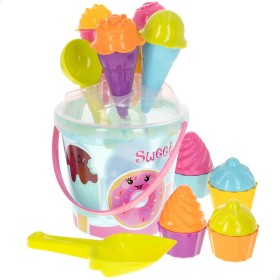 ColorBaby Color Beach Set Juguetes de Playa, Cubo Pala y rastrillo, Regadera y moldes, Juegos Arena, de Verano, Bolsa de Red