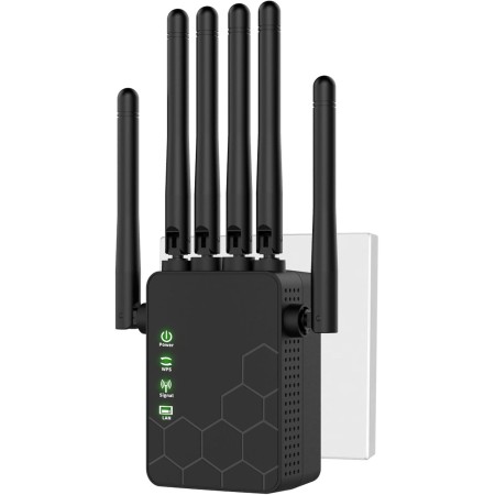 Repetidor WiFi Largo Alcance, Extensor de WiFi, Amplificador Señal WiFi, Modo Repetidor/Router/Ap, 6 Antenas, 2 Puertos LAN,Plug