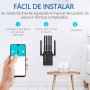 Repetidor WiFi Largo Alcance, Extensor de WiFi, Amplificador Señal WiFi, Modo Repetidor/Router/Ap, 6 Antenas, 2 Puertos LAN,Plug