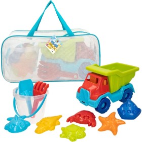 ColorBaby - Juguetes de Playa para niños, Bolsa Juguetes Playa, Cubo Arena, diámetro 18 cm, cedazo, Pala, rastrillo, regadera,