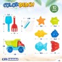 ColorBaby - Juguetes de Playa para niños, Bolsa Juguetes Playa, Cubo Arena, diámetro 18 cm, cedazo, Pala, rastrillo, regadera,