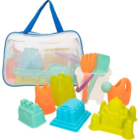ColorBaby - Juguetes de Playa para niños, Bolsa Juguetes Playa, Cubo Arena, diámetro 18 cm, cedazo, Pala, rastrillo, regadera,