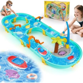 Gaethra Juguete de Mesa de Arena y Agua 3+ Jahr, Mesas de Juegos Exteriores para Agua y Arena con 2 Barcos, 6 Figuras Animales,