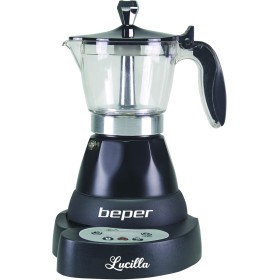 BEPER BC.041N Lucilla Cafetera Eléctrica de Aluminio Programable de 3 Tazas (100 ml), Temporizador, Café Caliente durante 30