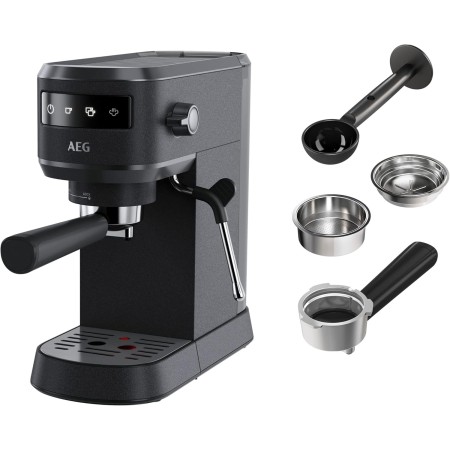 AEG Cafetera Espresso Compacta EC6-1-6ST, 15 Bares, Café Molido y Monodosis, Pantalla Táctil, Espumador de Leche, Depósito 1L,