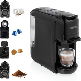 Princess 249452 Máquina de café multicápsulas con adaptadores para cápsulas Nespresso, Dolce Gusto y monodosis ESE, 19 bares de